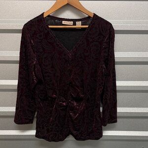 Apostrophe Stretch Women’s PLUS 16W-18W Purple Whimsigoth Velvet floral Top VTG